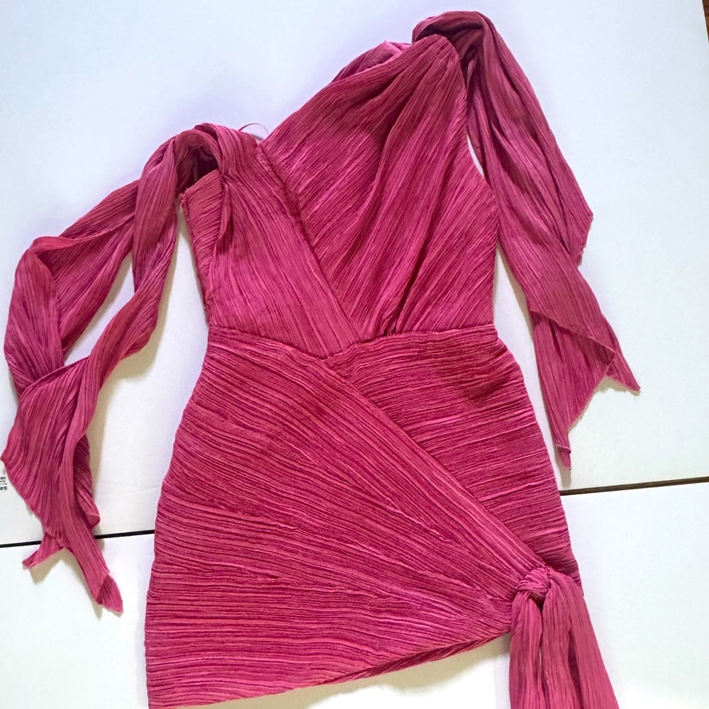Cult Gaia Pink One-Shoulder Ruched Cocktail Dress